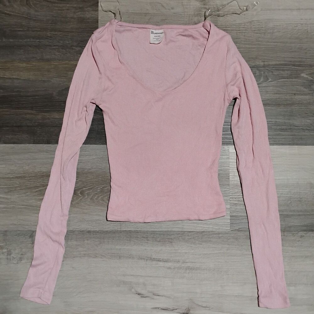 No Boundaries Ribbed Shirt Women XXS 00 Pink Long Sleeve Basics New